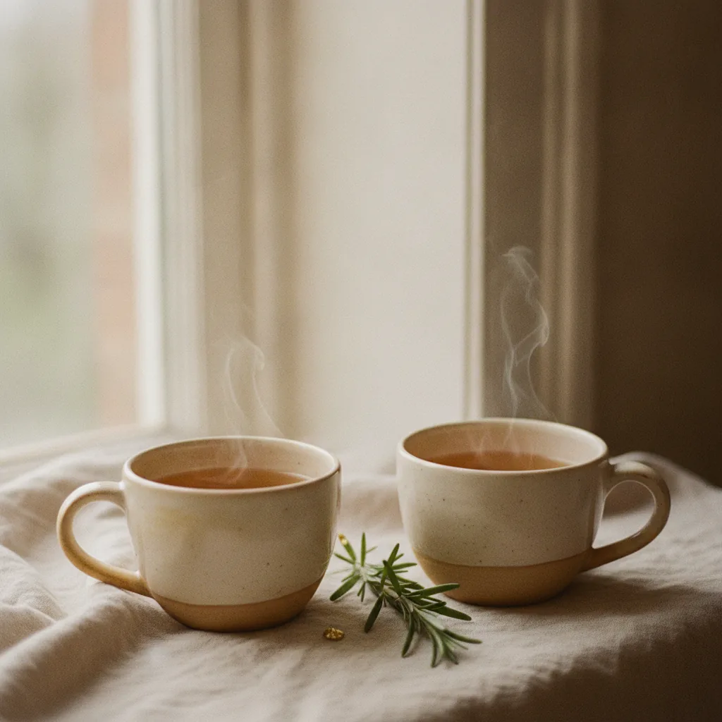 Dues tasses de te càlid vora una finestra, símbol de companyia i presència